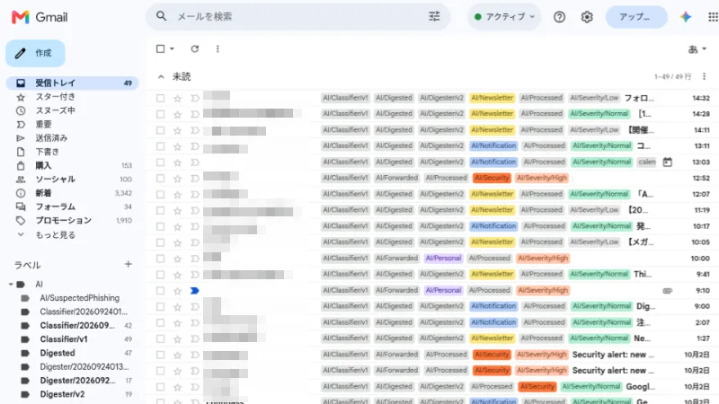 ラベルで画面が埋まり人間はメールを一覧表示できなくなりました